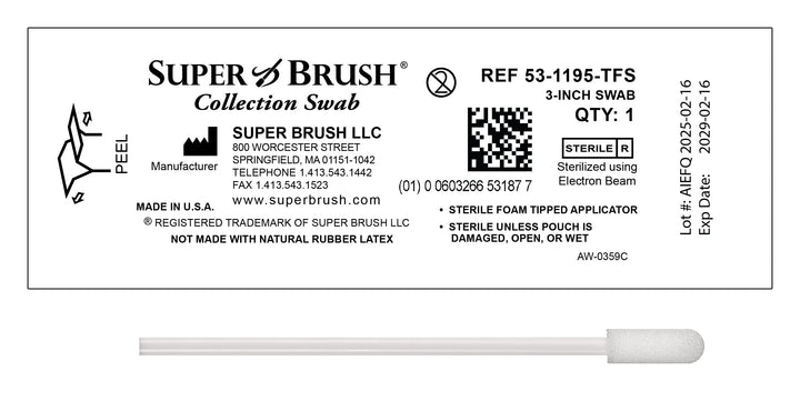 Super Brush Collection Swab packaging with label and swab visible