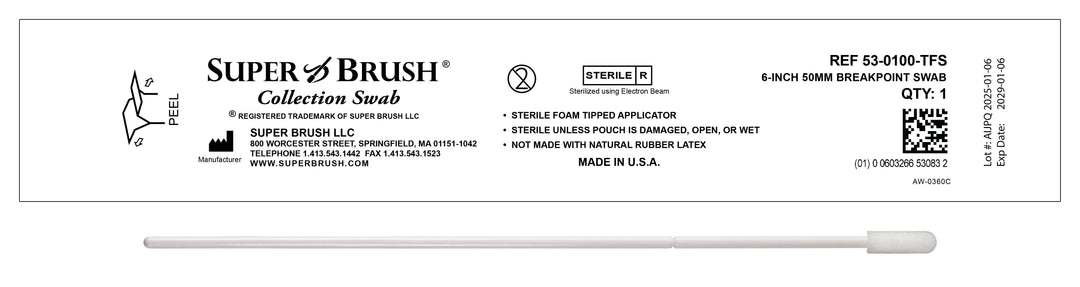 NEW Sterile Sample Collection Foam Swabs – 6” Small Mitt Tip with 50mm Breakpoint | Case of 1,500 | 53-0100-TFS-CS