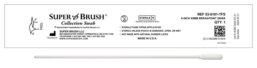 Super Brush collection swab packaging with branding and product details.