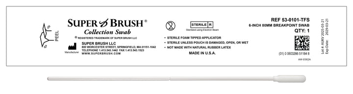 Super Brush collection swab packaging with branding and product details.