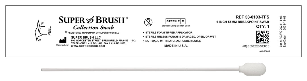 NEW Sterile Sample Collection Foam Swabs – 6” Bulb Tip with 55mm Breakpoint | Case of 1,500 | 53-0103-TFS-CS