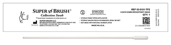 NEW Sterile Sample Collection Foam Swabs – 6” Narrow Mitt Tip with 80mm Breakpoint | Case of 1,500 | 53-0101-TFS-CS