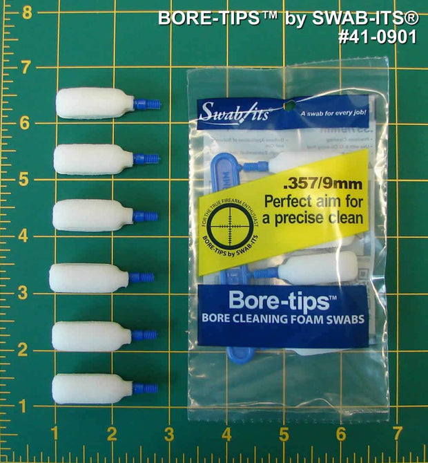 41-0901: .357cal/.38cal/.380cal/9mm Gun Cleaning Bore-tips® by Swab-its®: Barrel Cleaning Swabs